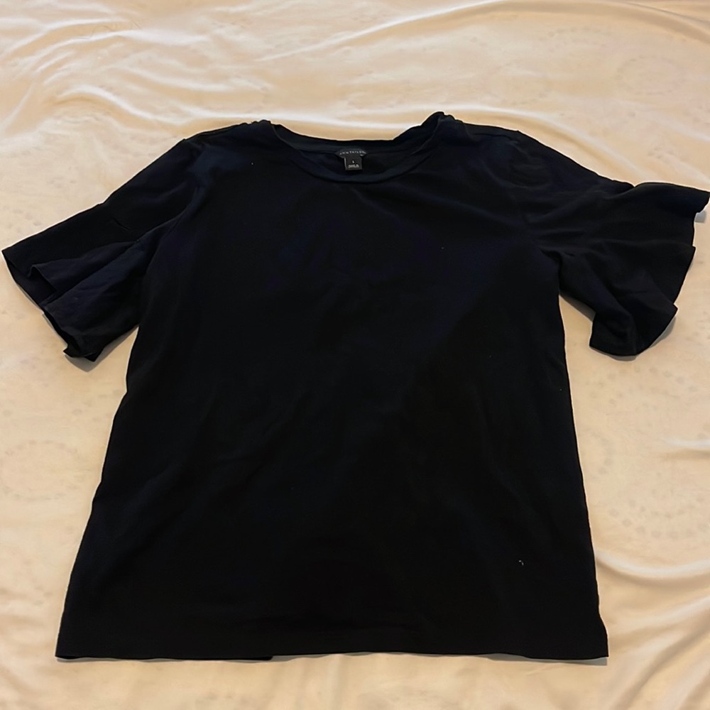 Ann Taylor, black flutter sleeve shirt, size S